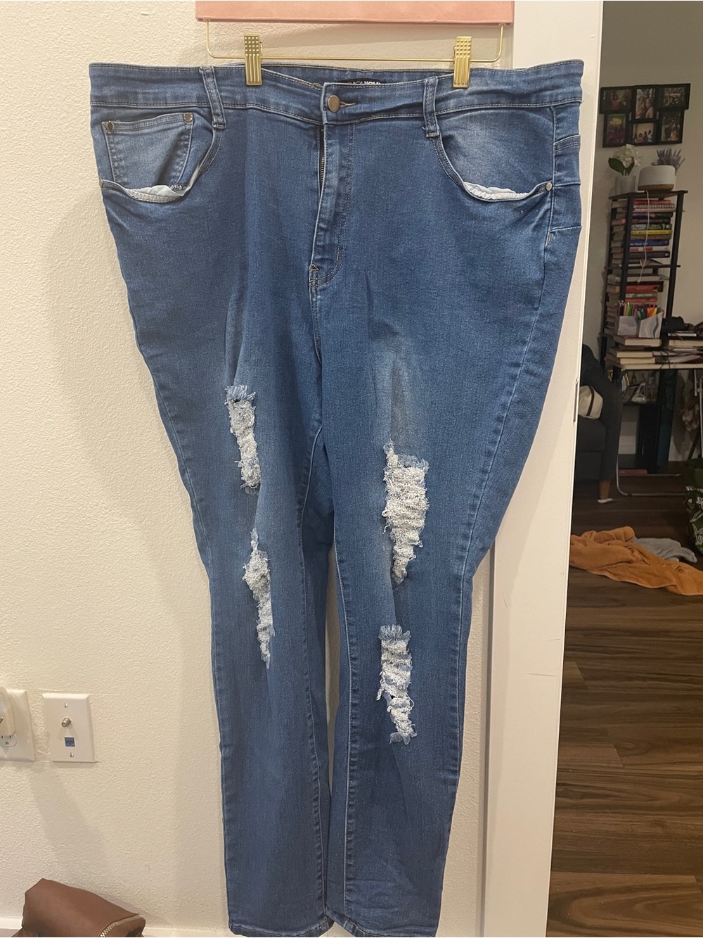 Fashion Nova Distressed Blue Skinny Jeans